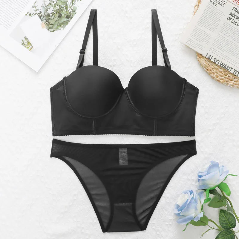 Fashionable Black Bra and Brief Set – Padded and Wired Lingerie for Women-2379